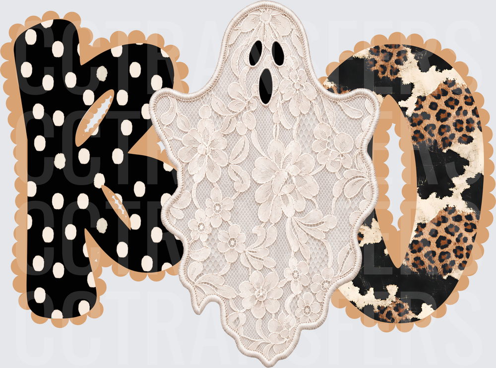 Boo Polka Dot Lace Ghost Leopard Cowhide Letters (DTF)