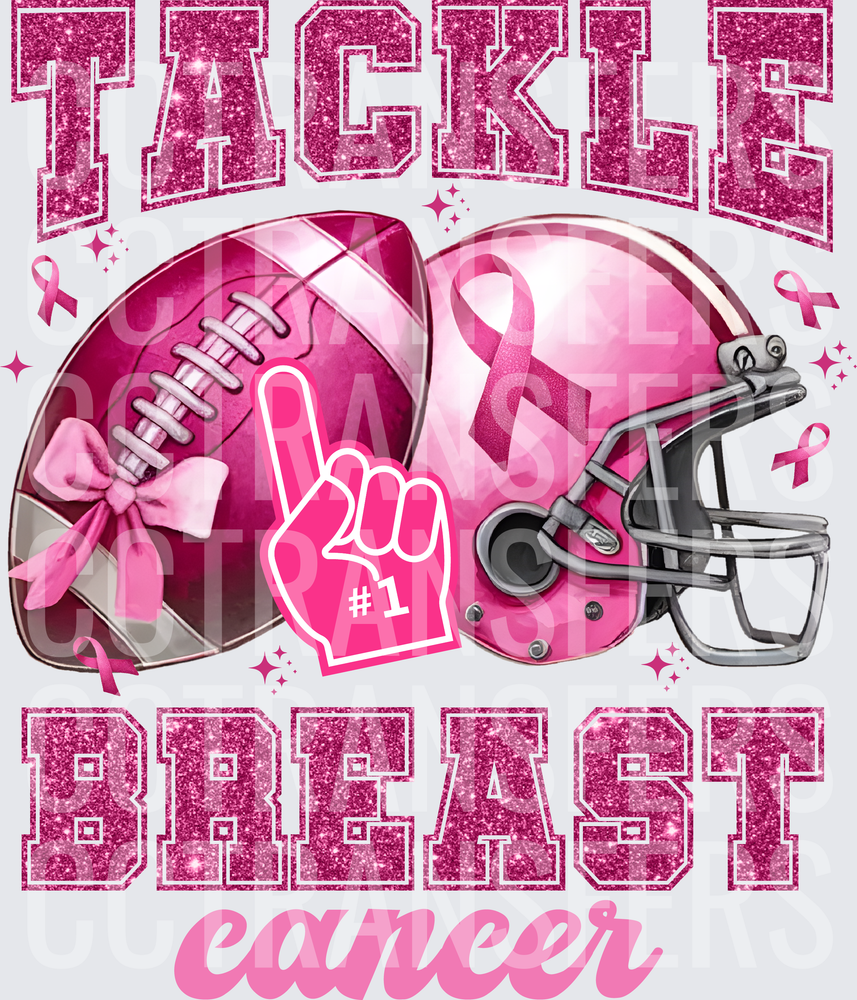 Tackle Breast Cancer Pink Football Helmet Glitter (DTF)