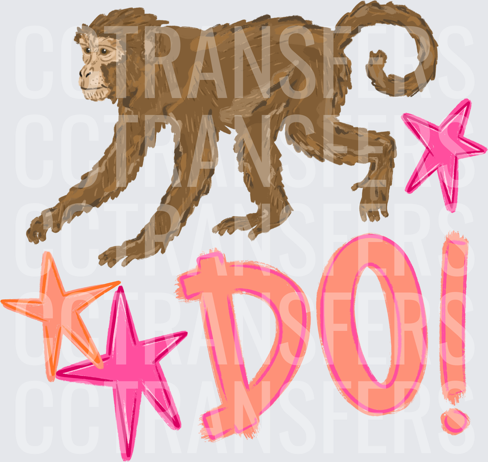 Sketched Monkey with Stars and DO! Text (DTF)