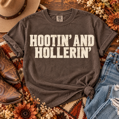 Hootin' And Hollerin' Distressed Western Bold Text (DTF)