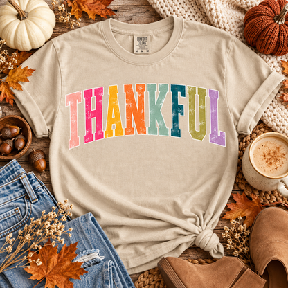 Thankful Arched Multicolor Distressed Varsity Letters (DTF)