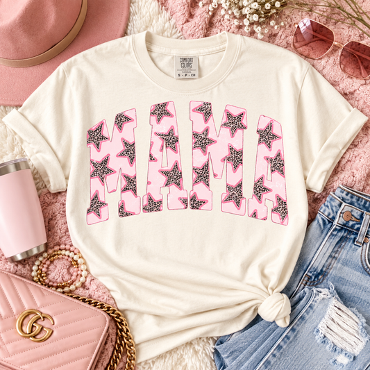 Mama Pink Leopard Star Bold Letter Design (DTF)