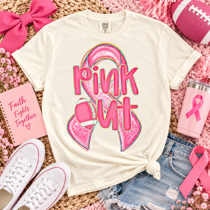 Pink Out Glitter Breast Cancer Ribbon Football (DTF)