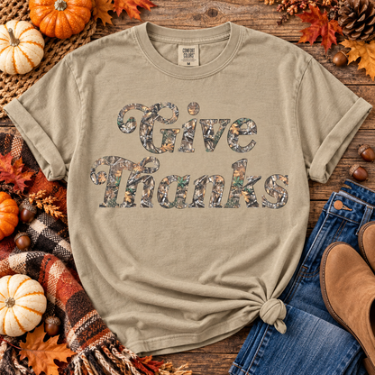 Give Thanks Woodland Camo Script Text (DTF)