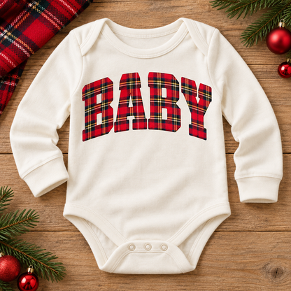 Red Plaid Arched BABY Bold Varsity Letters (DTF)