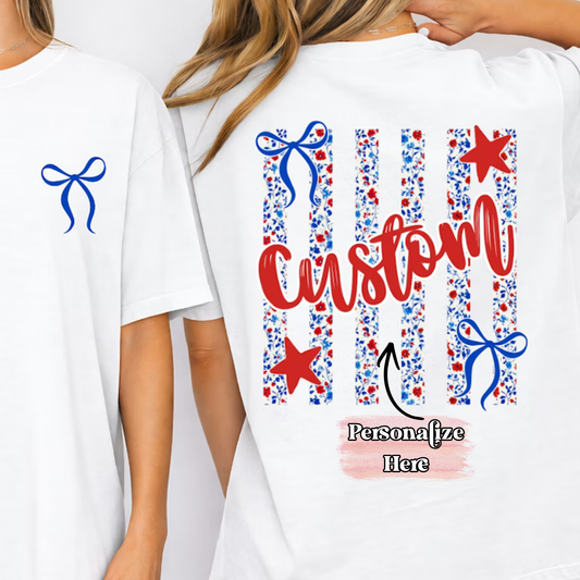 Preppy Patriotic Stripes & Bows -  ‼️Fully Customizable Transfer‼️