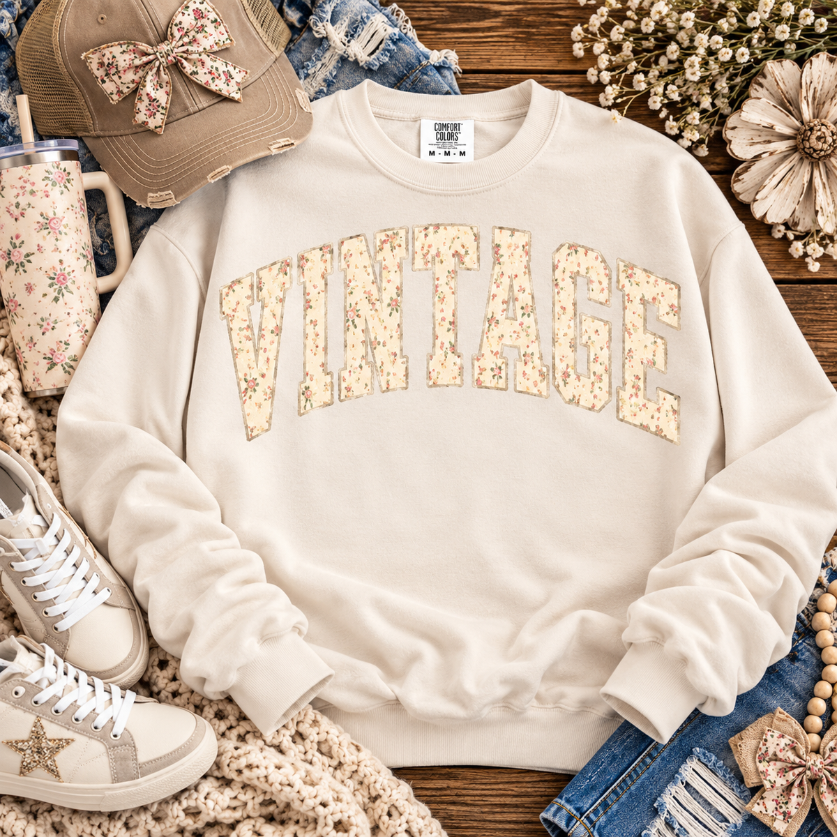Vintage Distressed Cream Arched Varsity Lettering (DTF)