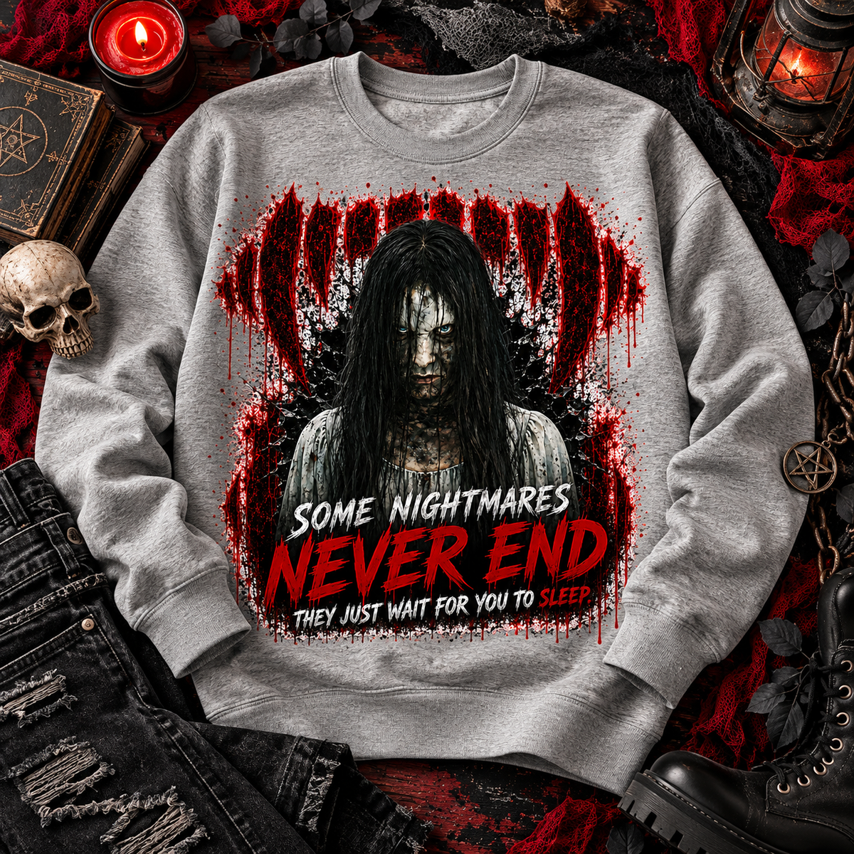 Some Nightmares Never End Horror Girl Bloody Hands (DTF)