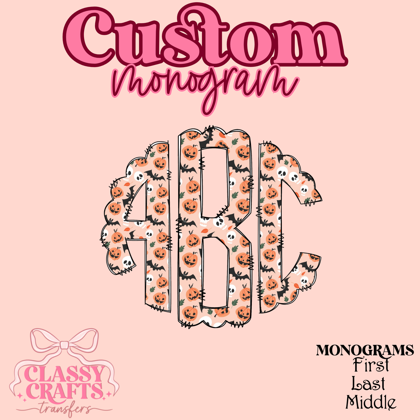 Bats And Skeletons - Custom Monogram Transfer