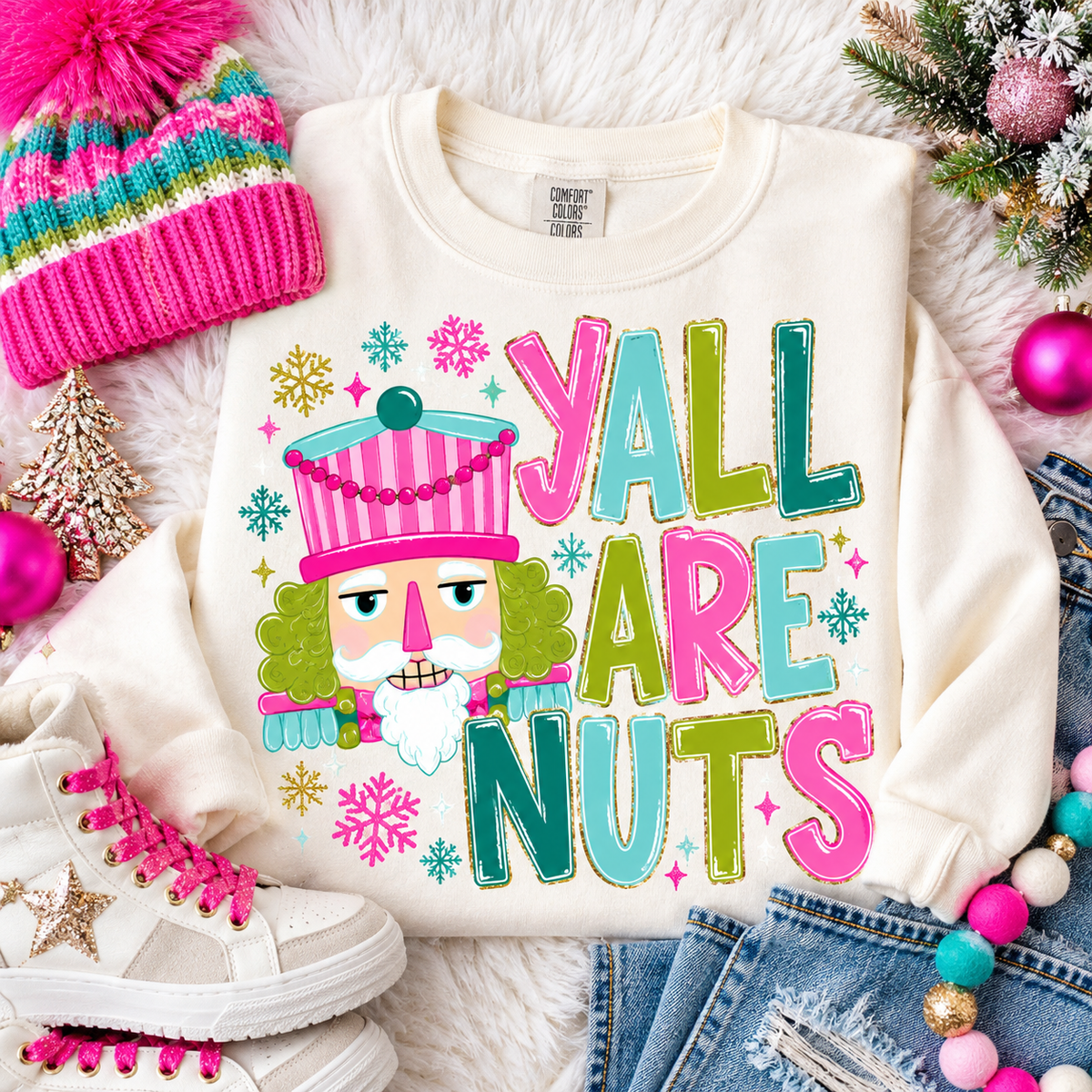 Y'all Are Nuts Colorful Christmas Soldier Snowflakes (DTF)