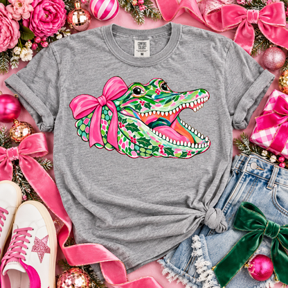Preppy Holly Alligator with Pink Bow Open Mouth (DTF)
