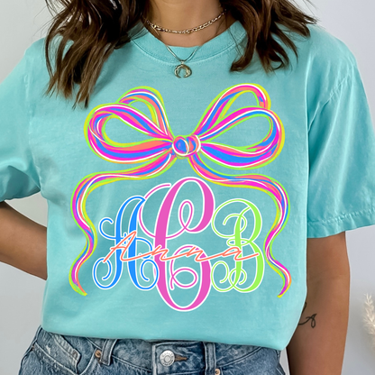 Preppy Neon Bow - Custom Monogram Transfer