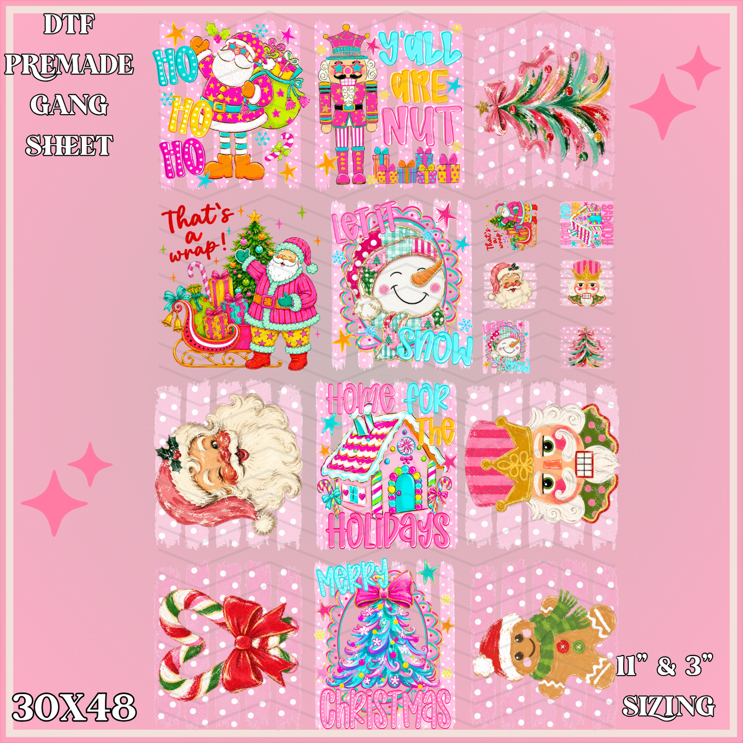 Stripped Pink Christmas - 30x48 - PREMADE GANG SHEET
