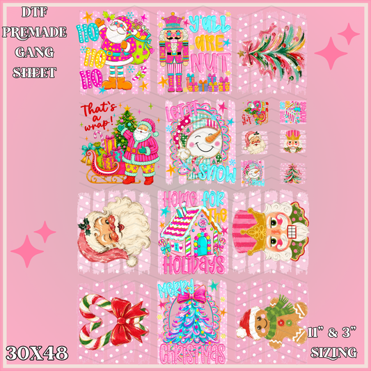 Stripped Pink Christmas - 30x48 - PREMADE GANG SHEET
