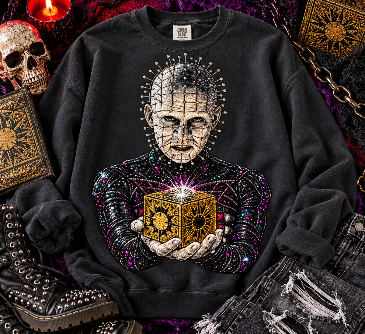 Glitter Pin-Head Cenobite Holding Puzzle Box (DTF)