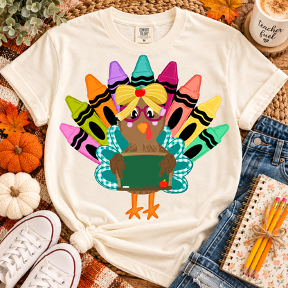 Thanksgiving Teacher Turkey with Crayons and Chalkboard (DTF)