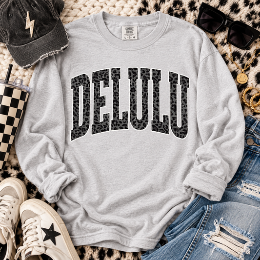 Delulu Arched Leopard Print Bold Letter Design (DTF)