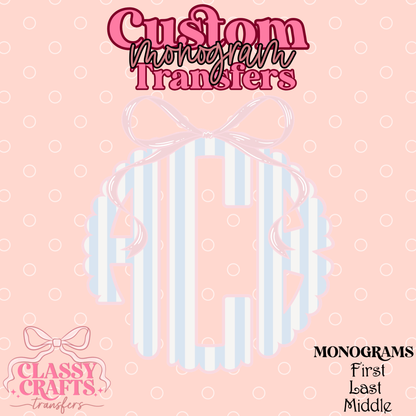 Preppy Stripe - Custom Monogram Transfer