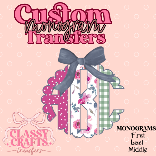 Polkadot Floral - Custom Monogram Transfer
