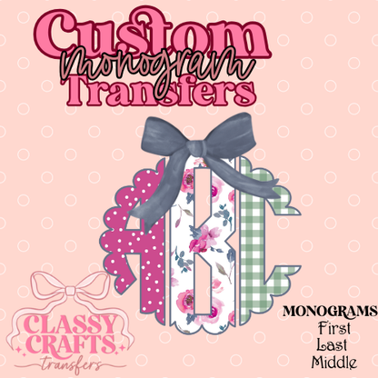 Polkadot Floral - Custom Monogram Transfer