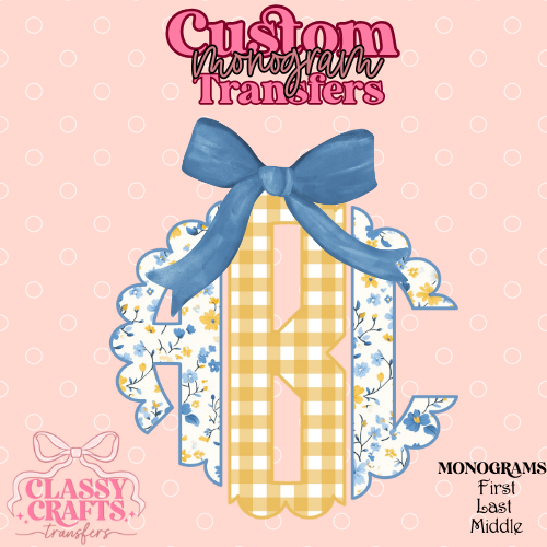 Yellow Gingham Floral- Custom Monogram Transfer