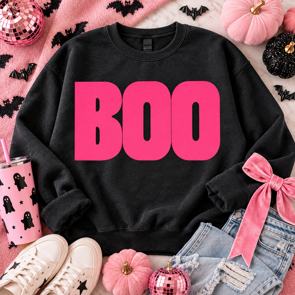 Bold Hot Pink BOO Halloween Text (DTF)