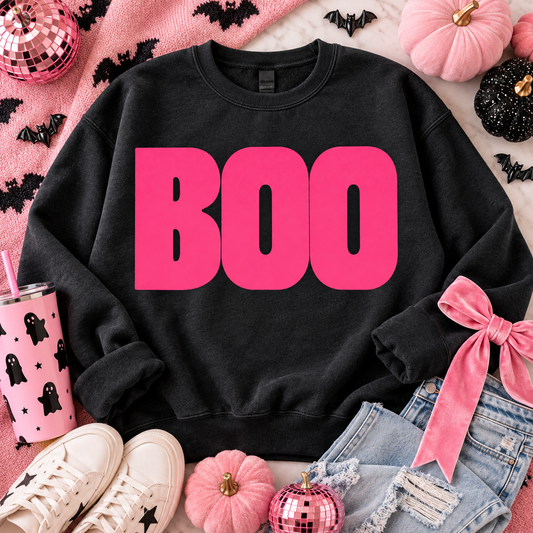 Bold Hot Pink BOO Halloween Text (DTF)