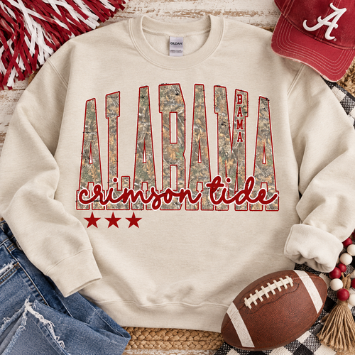 Alabama Crimson Tide Camo Distressed Stars Design (DTF)