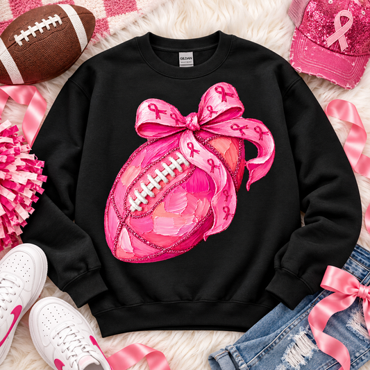 Pink Football with Breast Cancer Awareness Bow and Ribbons (DTF)