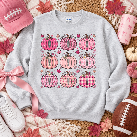 Pink Patterned Football Pumpkins Breast Cancer Awareness (DTF)