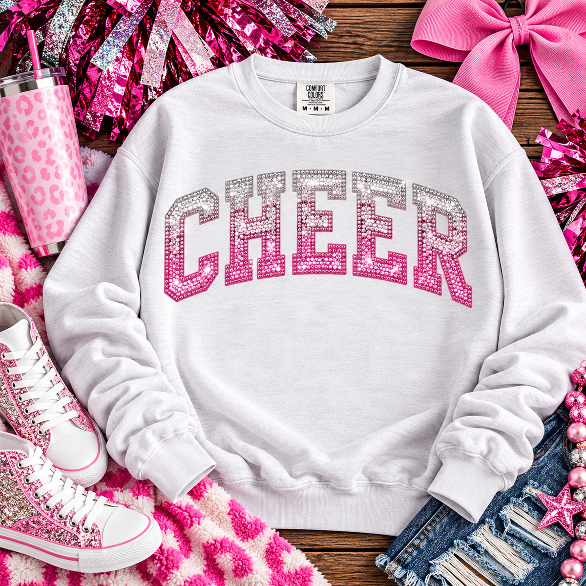 Rhinestone Ombre Pink Silver CHEER Block Letters (DTF)