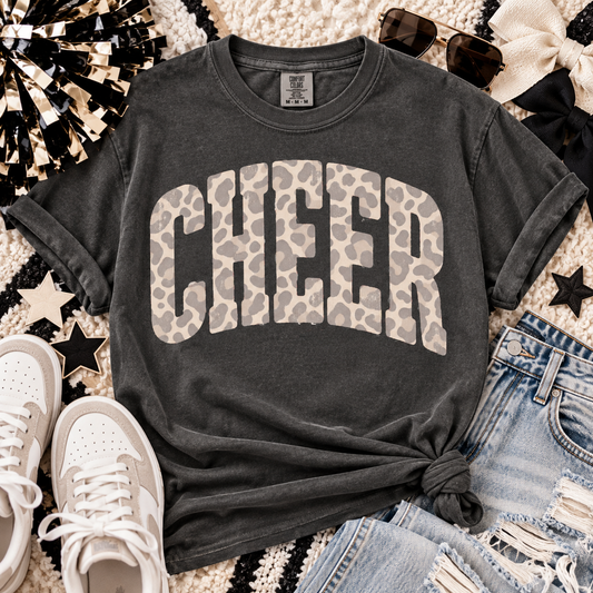 Arched CHEER Leopard Print Distressed Bold Letters (DTF)