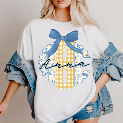 Yellow Gingham Floral- Custom Monogram Transfer