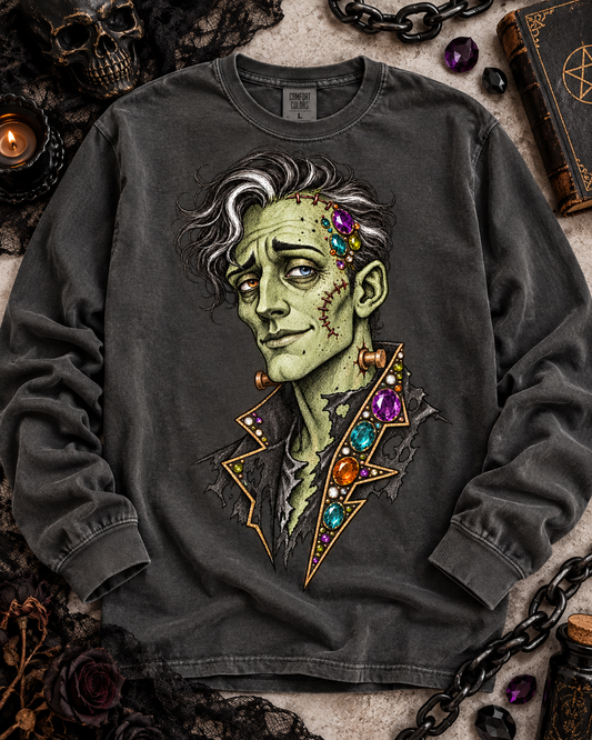 Jeweled Frankenstein Monster Portrait with Neck Bolts (DTF)