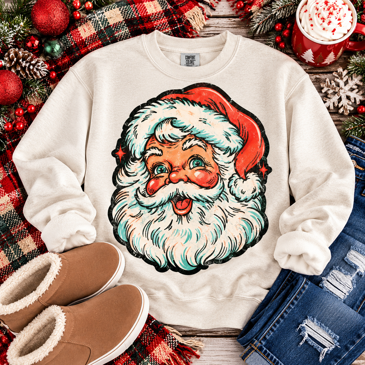 Retro Jolly Bearded Holiday Man Vintage Grunge Style (DTF)