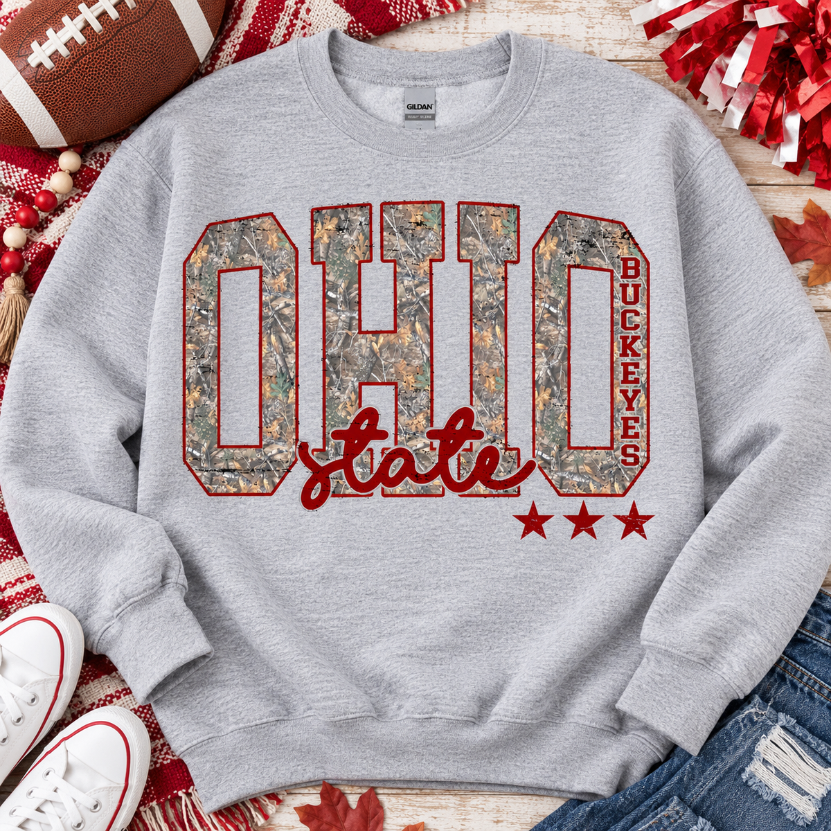Ohio State Buckeyes Camo Distressed Varsity Letters (DTF)