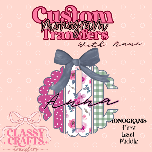Polkadot Floral - Custom Monogram Transfer