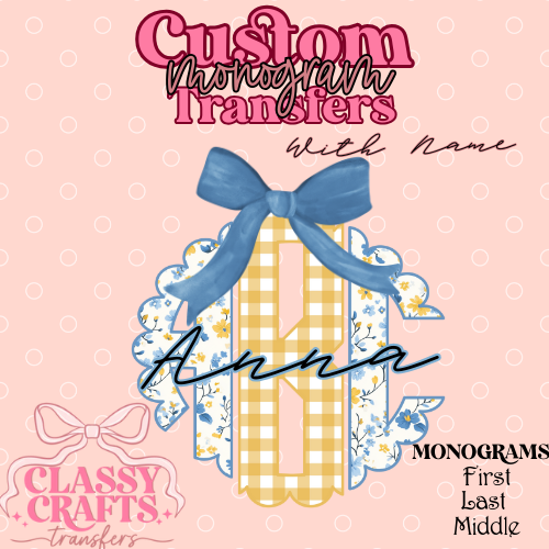 Yellow Gingham Floral- Custom Monogram Transfer