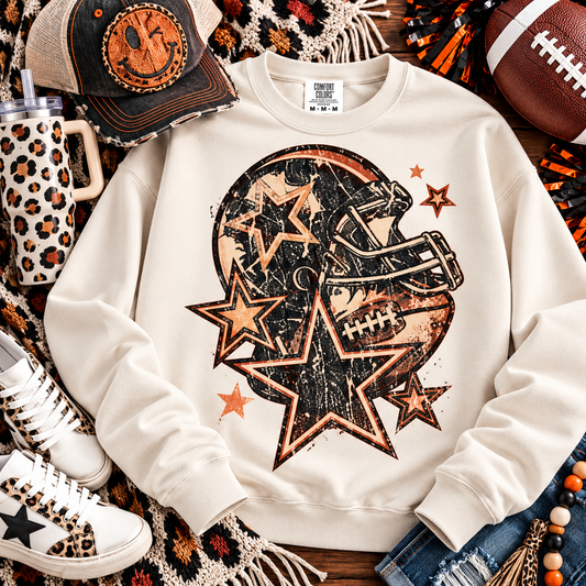 Grunge Football Helmet Stars Orange Black (DTF)