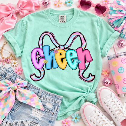 Pastel Tie Dye Cheer Bow Floral Letter Design (DTF)