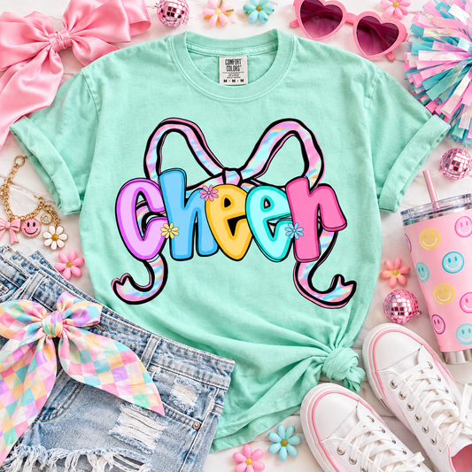 Pastel Tie Dye Cheer Bow Floral Letter Design (DTF)