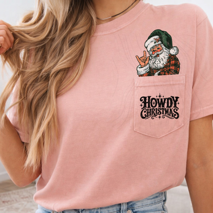 Howdy Christmas Santa Plaid Rock On Hand Sign (DTF)