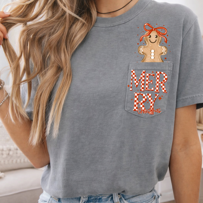 Merry Christmas Gingerbread Cookie Red Bow Holiday (DTF)
