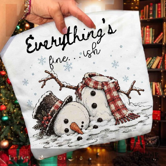 Everything's Fine Ish Melting Snowman Plaid Scarf (DTF)