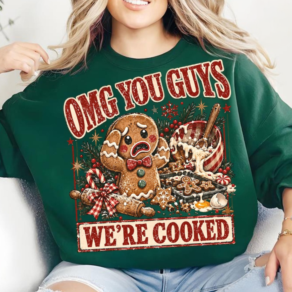 OMG You Guys We're Cooked Panicking Gingerbread Man (DTF)