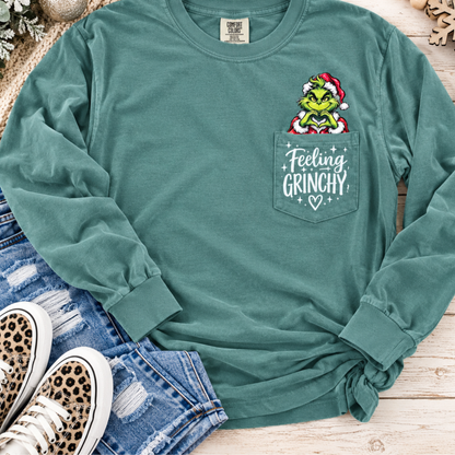Fuzzy Green G-Man Santa Heart Hands Christmas (DTF)
