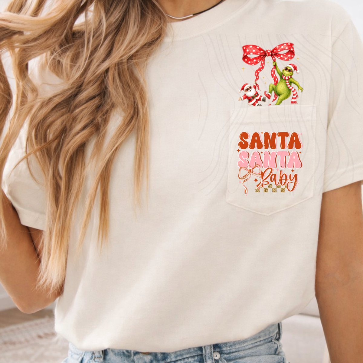 Santa Santa Baby G-Man & Santa Hanging Polka Dot Bow (DTF)