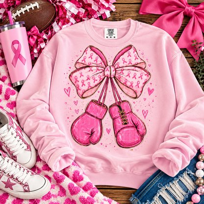 Pink Ribbon Bow with Hanging Boxing Gloves (DTF)