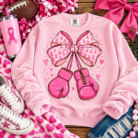 Pink Ribbon Bow with Hanging Boxing Gloves (DTF)