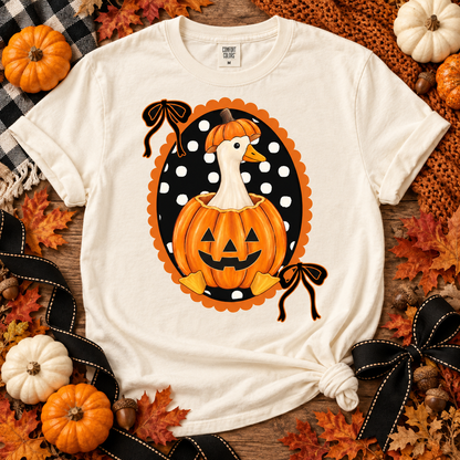 Halloween Goose in Jack-O-Lantern Pumpkin with Bows (DTF)